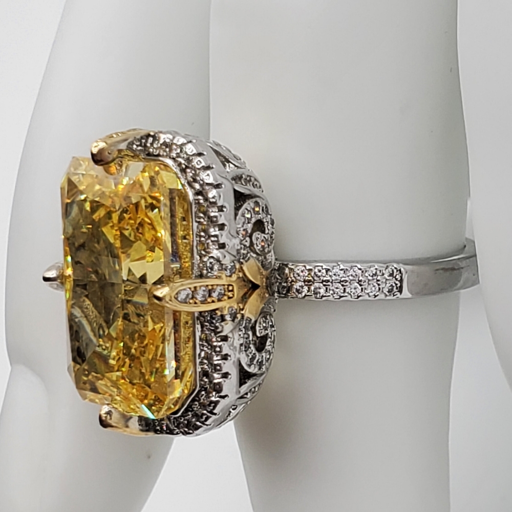 15CTW+ High Carbon Radiant Crushed Ice Lab Yellow Citrine High Czs S925 Ring - Picture 8 of 11